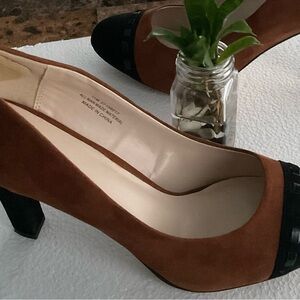 Chic Tan and Black Suede Women's Heels